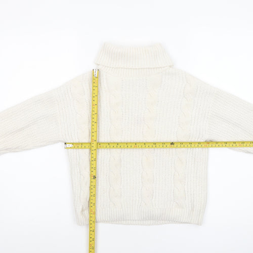 Primark Girls Ivory Cable Knit Roll Neck Pullover Jumper 8-9 Years