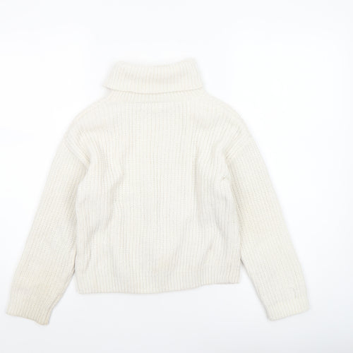 Primark Girls Ivory Cable Knit Roll Neck Pullover Jumper 8-9 Years