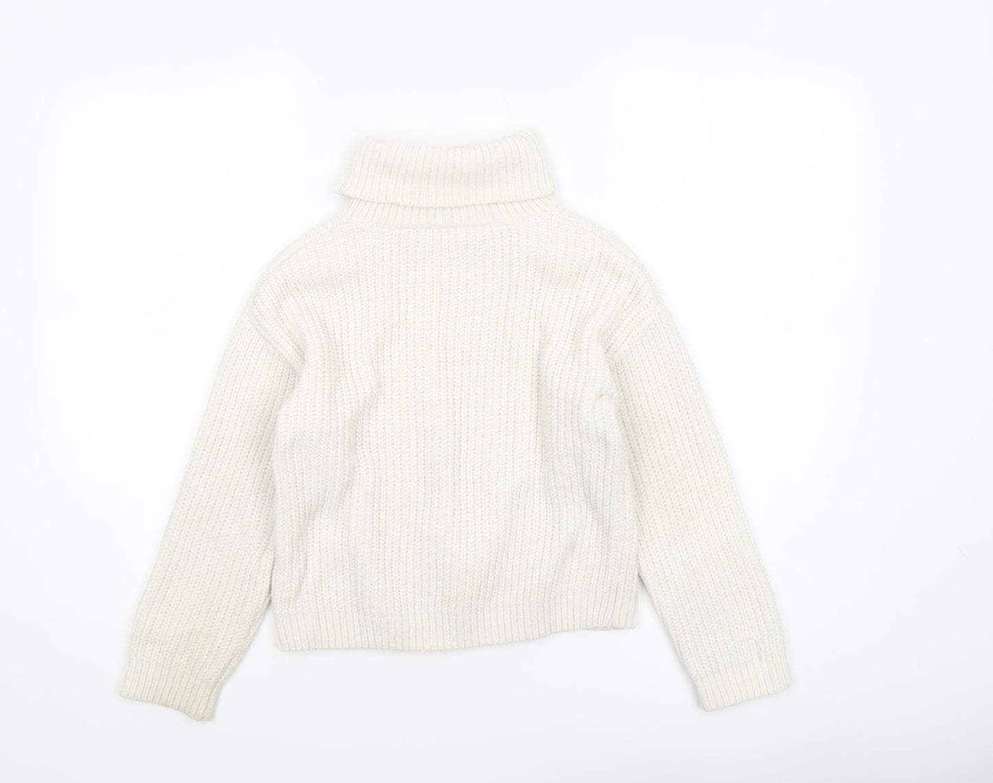 Primark Girls Ivory Cable Knit Roll Neck Pullover Jumper 8-9 Years