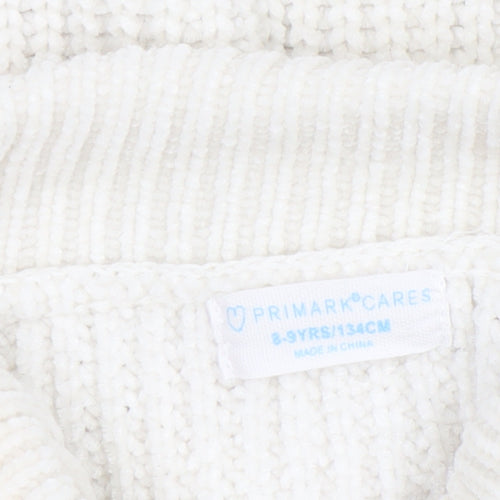 Primark Girls Ivory Cable Knit Roll Neck Pullover Jumper 8-9 Years