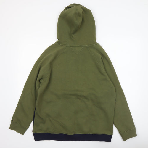 Tommy Hilfiger Mens Green Pullover Hoodie M Fleece Logo Sweatshirt