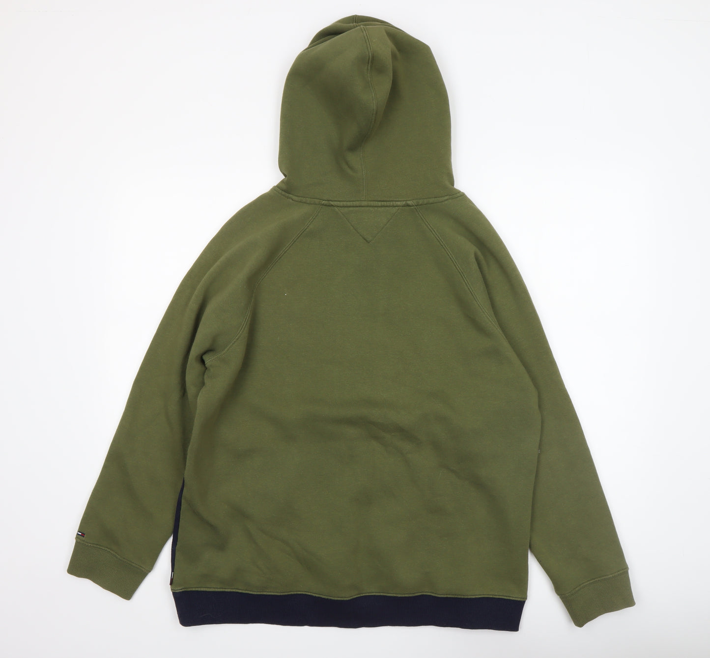 Tommy Hilfiger Mens Green Pullover Hoodie M Fleece Logo Sweatshirt