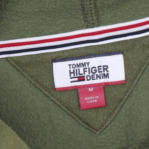 Tommy Hilfiger Mens Green Pullover Hoodie M Fleece Logo Sweatshirt