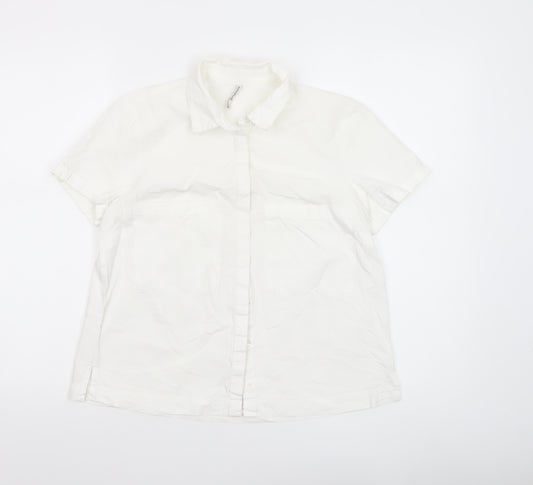 Stradivarius Women's White Short Sleeve Cotton Button-Up Shirt Size 8