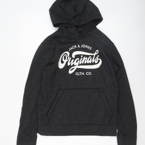 Jack & Jones Mens Black Pullover Hoodie S Graphic Print Originals