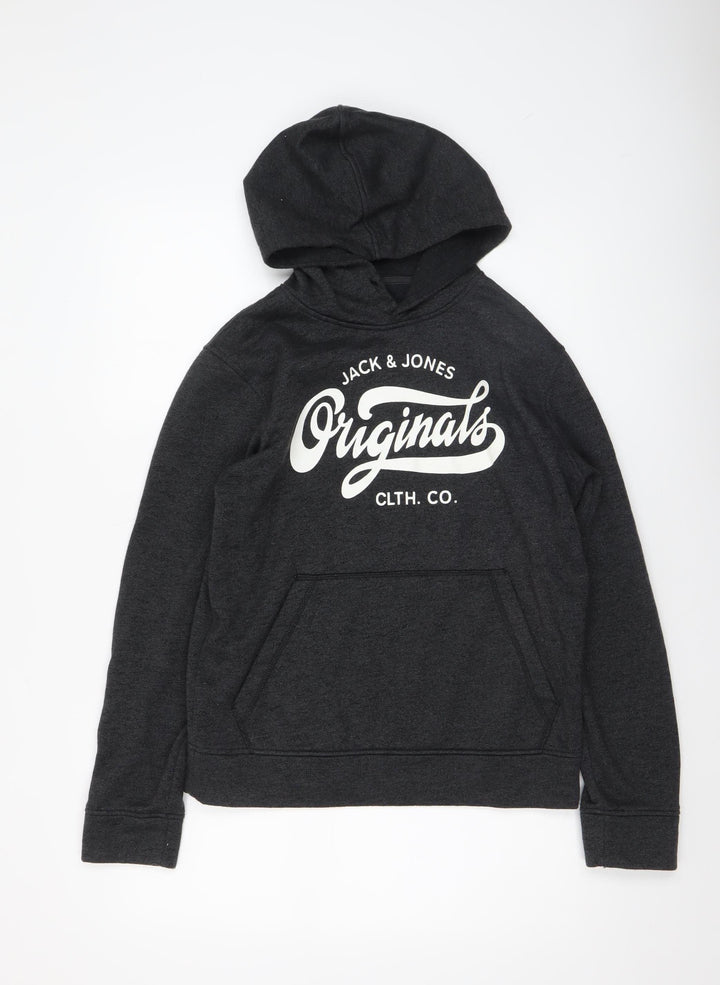 Jack & Jones Mens Black Pullover Hoodie S Graphic Print Originals