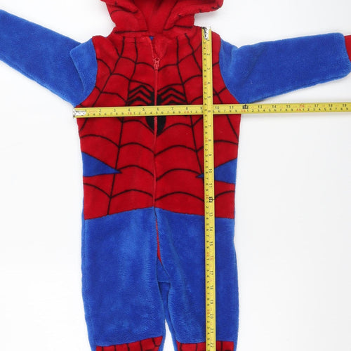 Marvel Spider-Man Red Blue Fleece Hooded One Piece Unisex Baby 18-24 Months