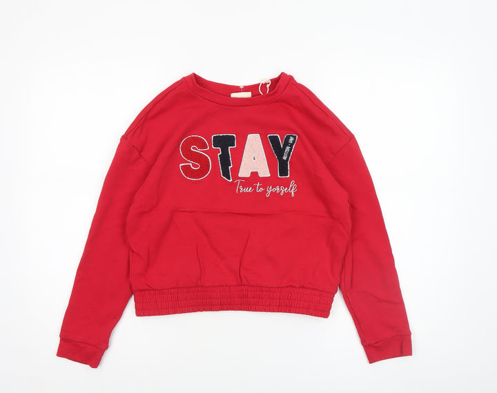 OVS Girls Red Pullover Sweatshirt 12-13 Years Crew Neck Sequin Graphic Print