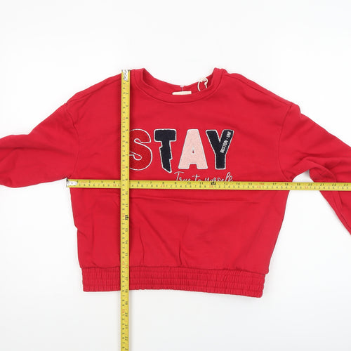 OVS Girls Red Pullover Sweatshirt 12-13 Years Crew Neck Sequin Graphic Print