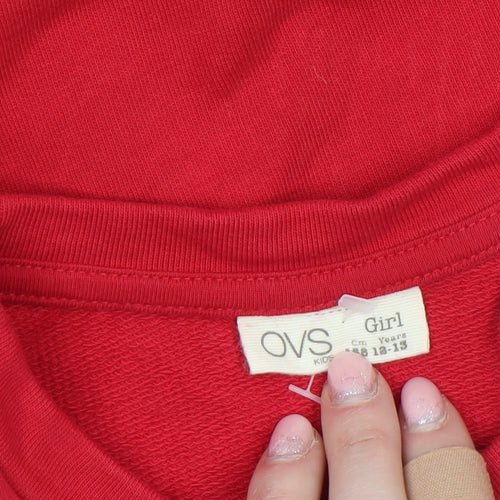 OVS Girls Red Pullover Sweatshirt 12-13 Years Crew Neck Sequin Graphic Print