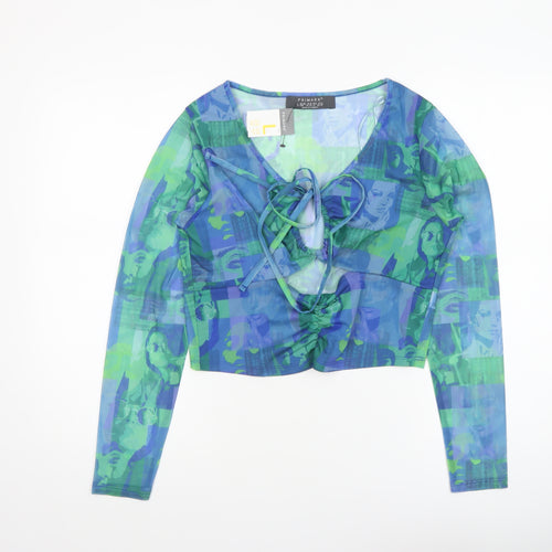 Primark Women’s Multicoloured Mesh Cropped Tie Front Blouse L