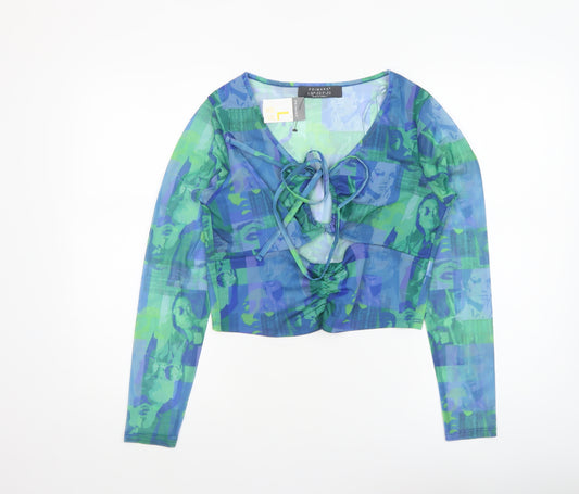 Primark Women’s Multicoloured Mesh Cropped Tie Front Blouse L