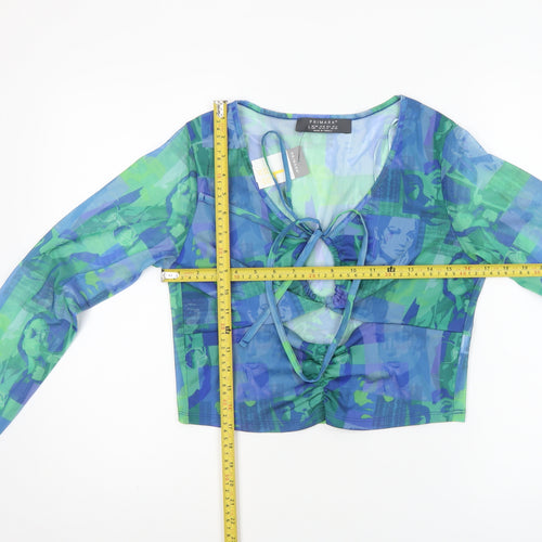 Primark Women’s Multicoloured Mesh Cropped Tie Front Blouse L