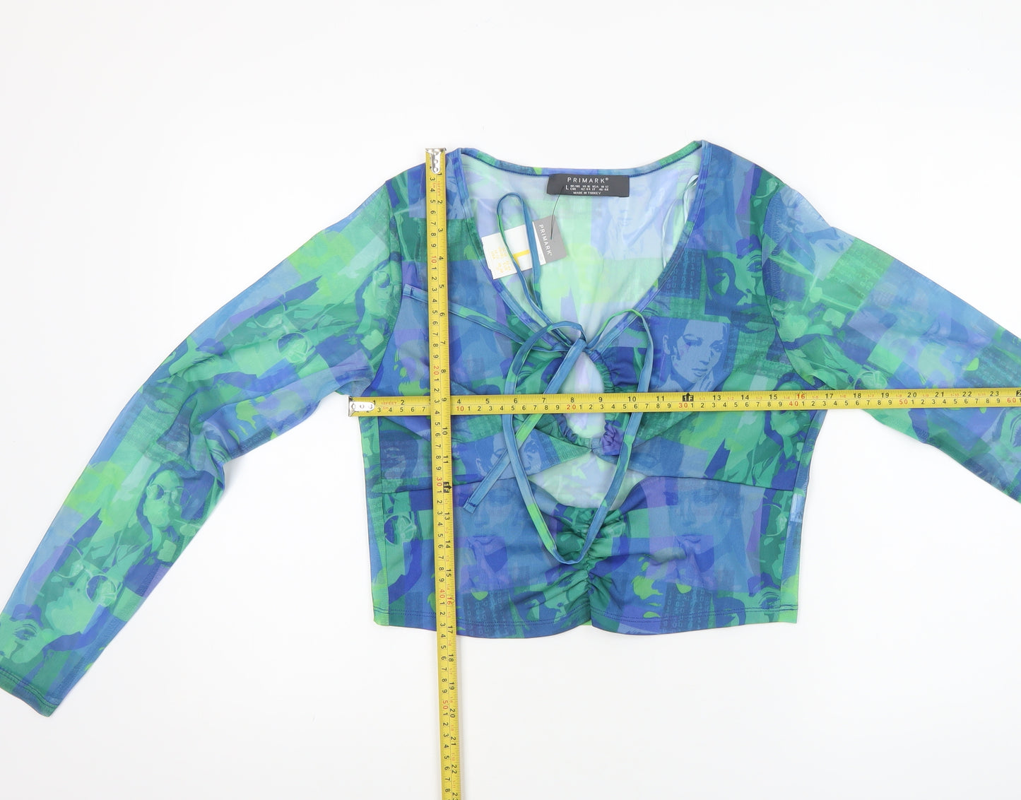 Primark Women’s Multicoloured Mesh Cropped Tie Front Blouse L