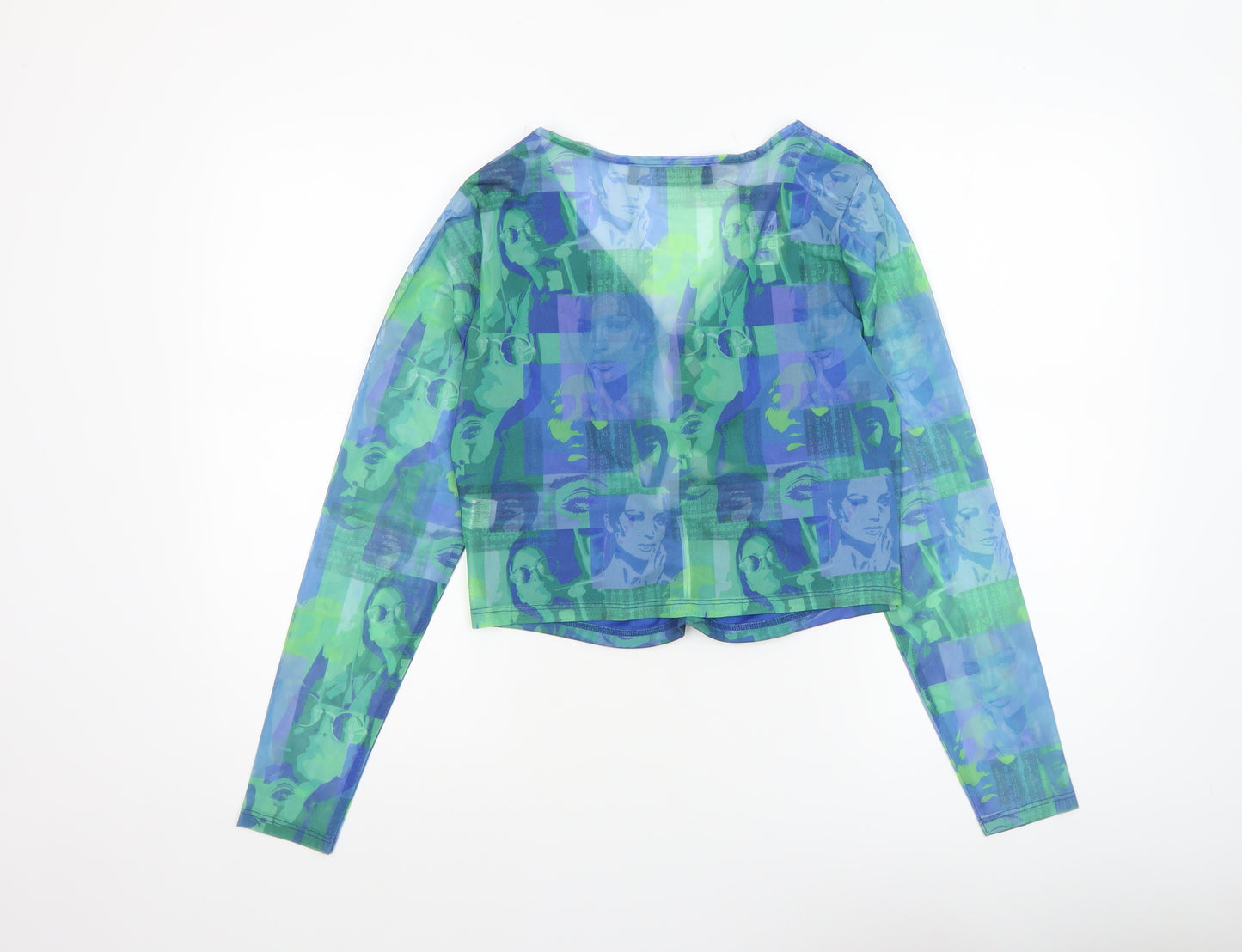 Primark Women’s Multicoloured Mesh Cropped Tie Front Blouse L