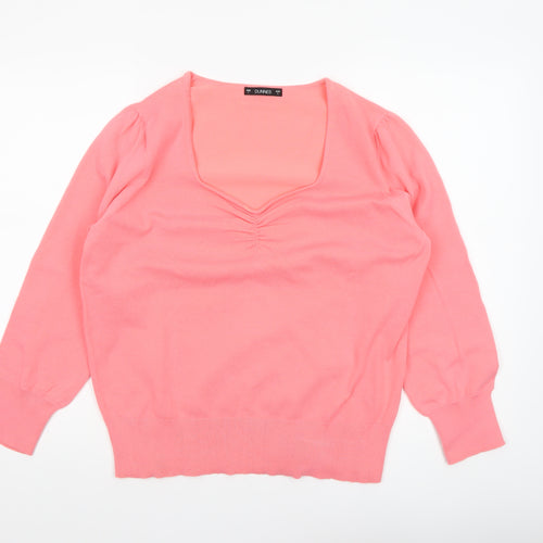 Dunnes Women Pink V-Neck 3/4 Sleeve Pullover Jumper Size L