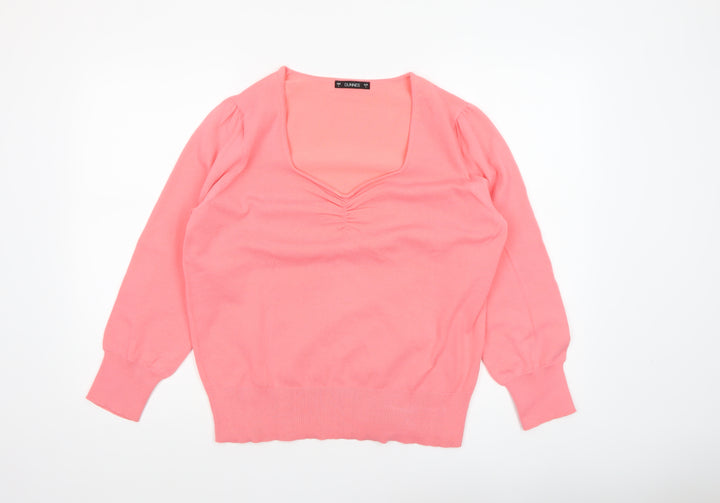 Dunnes Women Pink V-Neck 3/4 Sleeve Pullover Jumper Size L