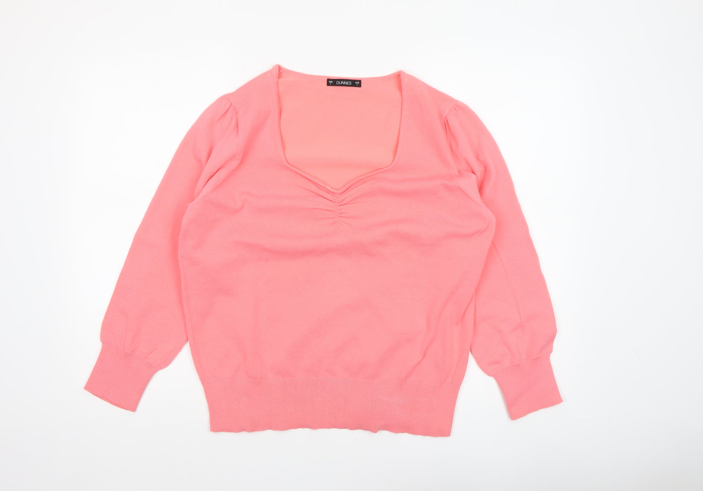 Dunnes Women Pink V-Neck 3/4 Sleeve Pullover Jumper Size L