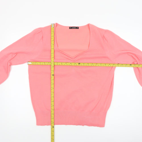 Dunnes Women Pink V-Neck 3/4 Sleeve Pullover Jumper Size L