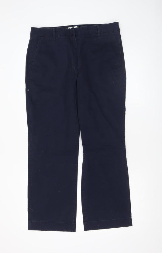 Marks and Spencer Women's Blue Chino Trousers Size 14 Short Cotton Stretch