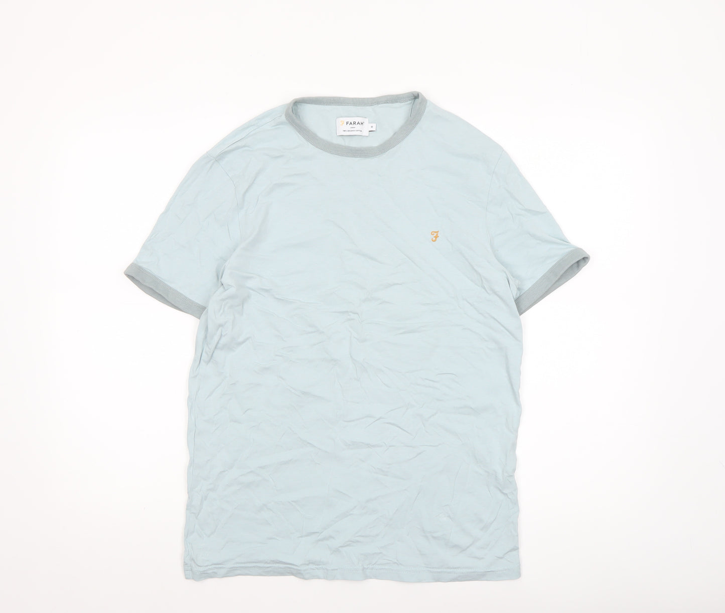 Farah Men Blue Organic Cotton Crew Neck Short Sleeve T-Shirt Size M