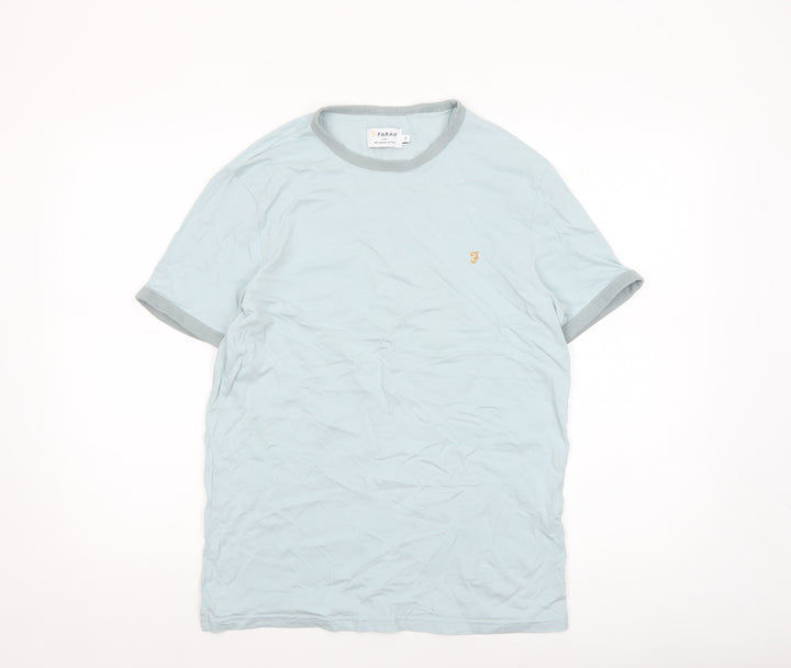 Farah Men Blue Organic Cotton Crew Neck Short Sleeve T-Shirt Size M