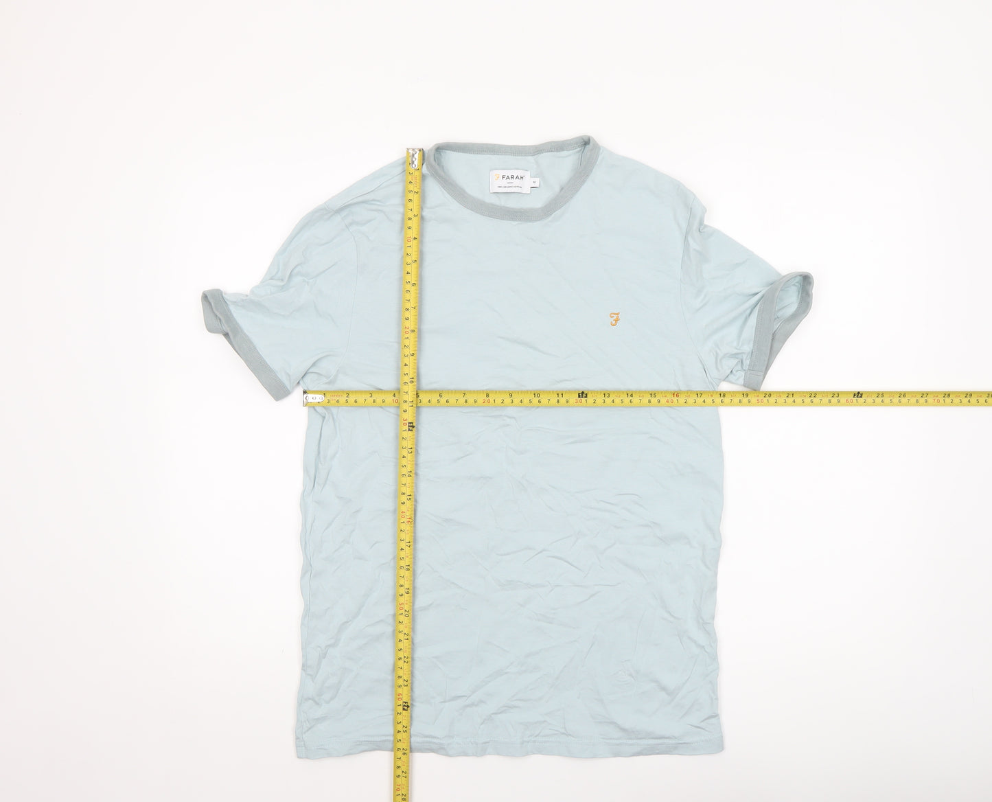 Farah Men Blue Organic Cotton Crew Neck Short Sleeve T-Shirt Size M