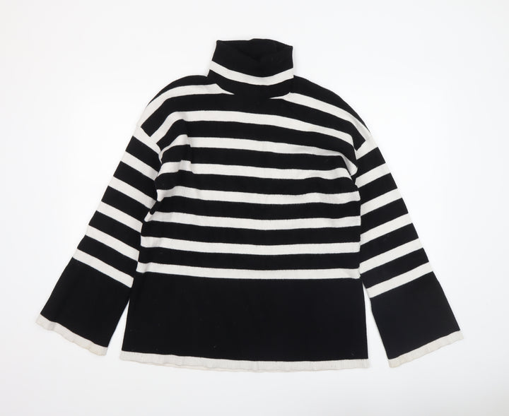 Michelle Keegan Women's Black Stripe Roll Neck Jumper M