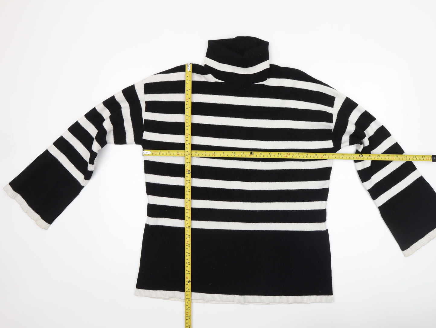 Michelle Keegan Women's Black Stripe Roll Neck Jumper M