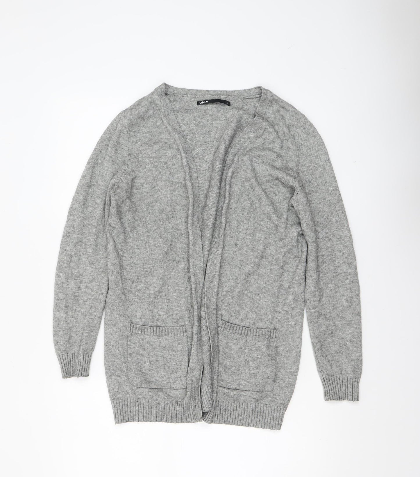 ONLY Women's Grey Knit Long Sleeve Open Cardigan Size S