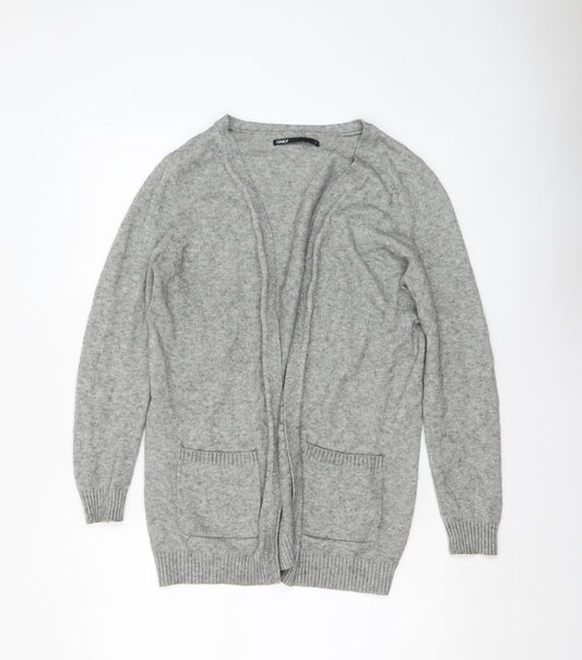 ONLY Women's Grey Knit Long Sleeve Open Cardigan Size S