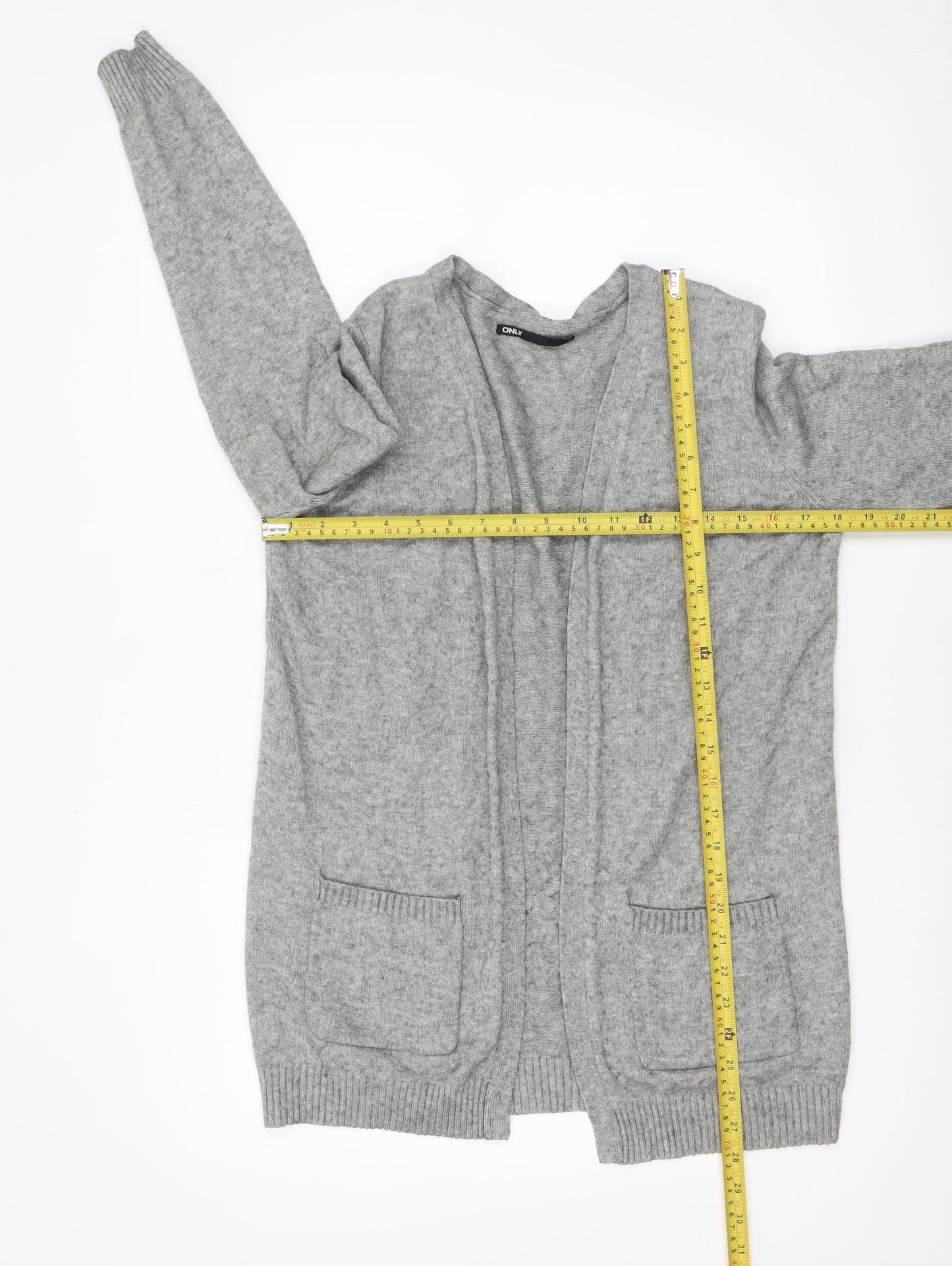 ONLY Women's Grey Knit Long Sleeve Open Cardigan Size S