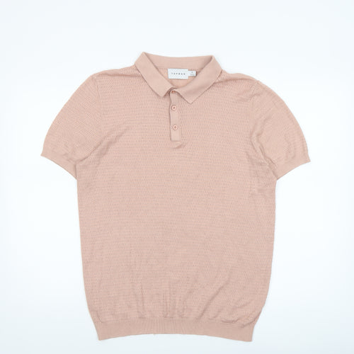 Topman Men's Beige Knit Short Sleeve Polo Shirt Size M