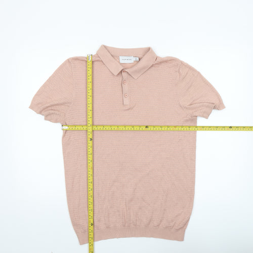 Topman Men's Beige Knit Short Sleeve Polo Shirt Size M