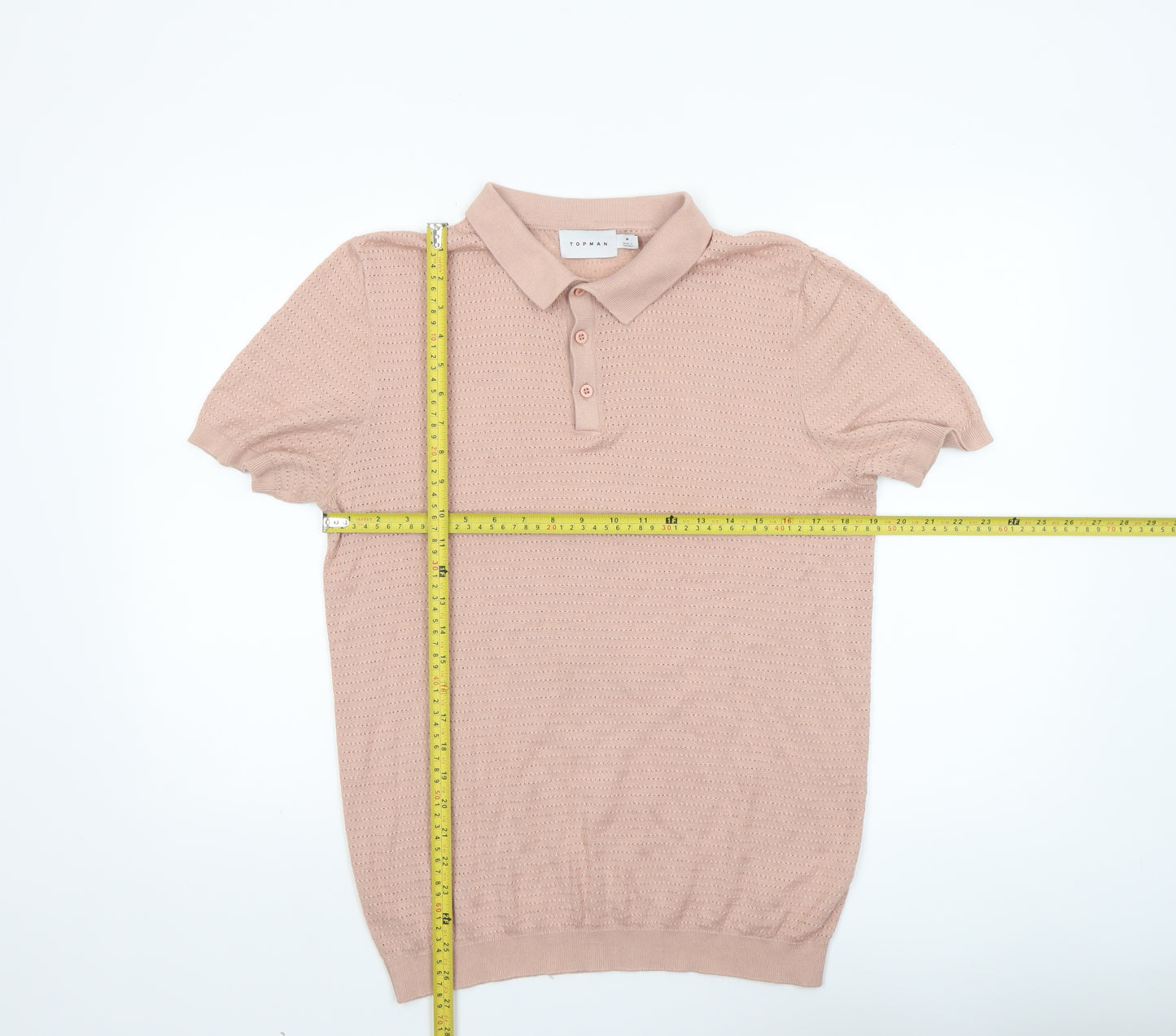 Topman Men's Beige Knit Short Sleeve Polo Shirt Size M