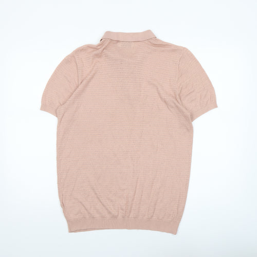 Topman Men's Beige Knit Short Sleeve Polo Shirt Size M