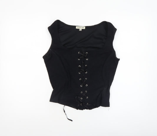 Pipeline Womens Black Size 14 Lace Up Camisole Tank Top