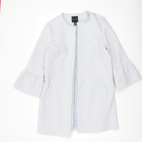 New Look Women’s Grey Mid-Length Ruffle Sleeve Open Coat Size 12