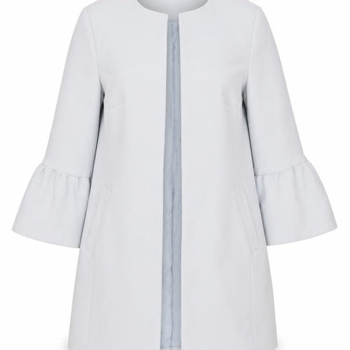 New Look Women’s Grey Mid-Length Ruffle Sleeve Open Coat Size 12