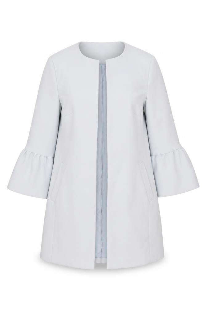 New Look Women’s Grey Mid-Length Ruffle Sleeve Open Coat Size 12