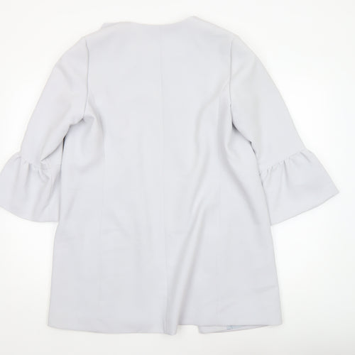 New Look Women’s Grey Mid-Length Ruffle Sleeve Open Coat Size 12