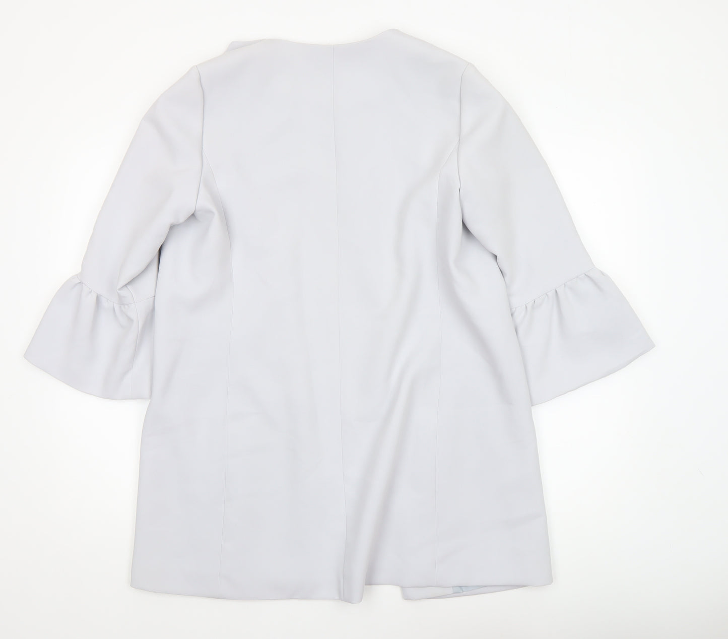 New Look Women’s Grey Mid-Length Ruffle Sleeve Open Coat Size 12