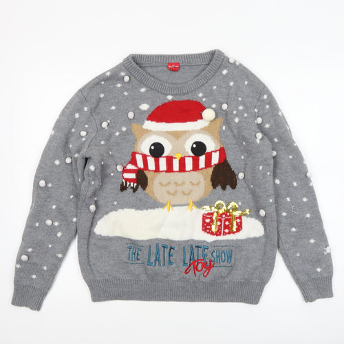 The Late Late Toy Show Women's Grey M Christmas Owl Jumper