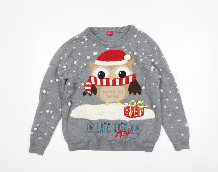 The Late Late Toy Show Women's Grey M Christmas Owl Jumper