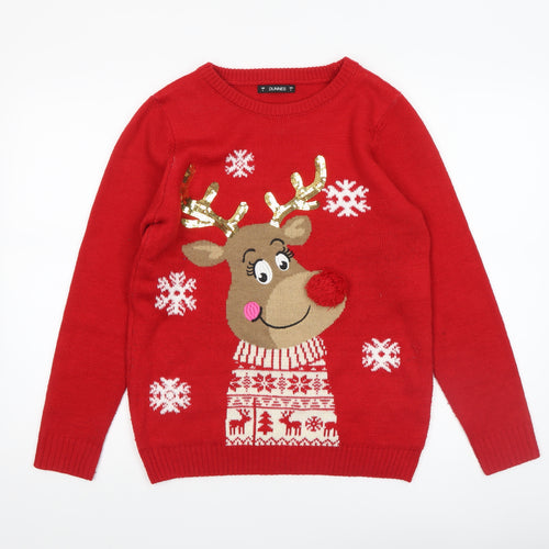 Dunnes Women's Red Reindeer Christmas Knit Jumper Size S