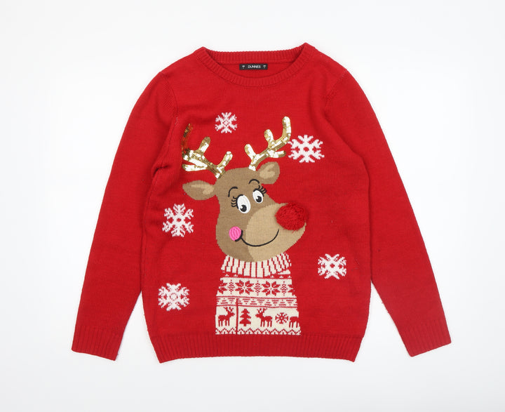 Dunnes Women's Red Reindeer Christmas Knit Jumper Size S