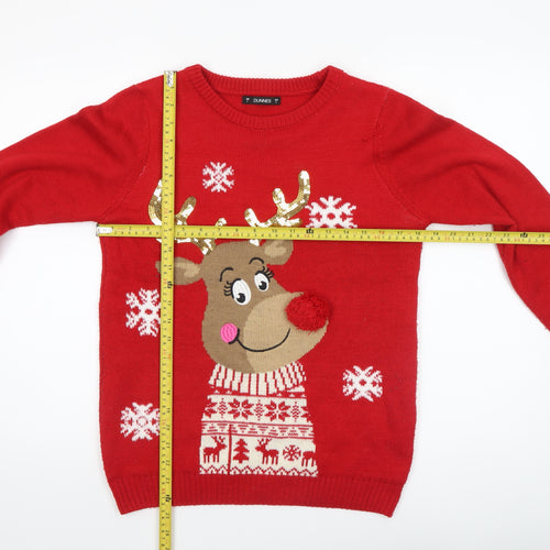 Dunnes Women's Red Reindeer Christmas Knit Jumper Size S