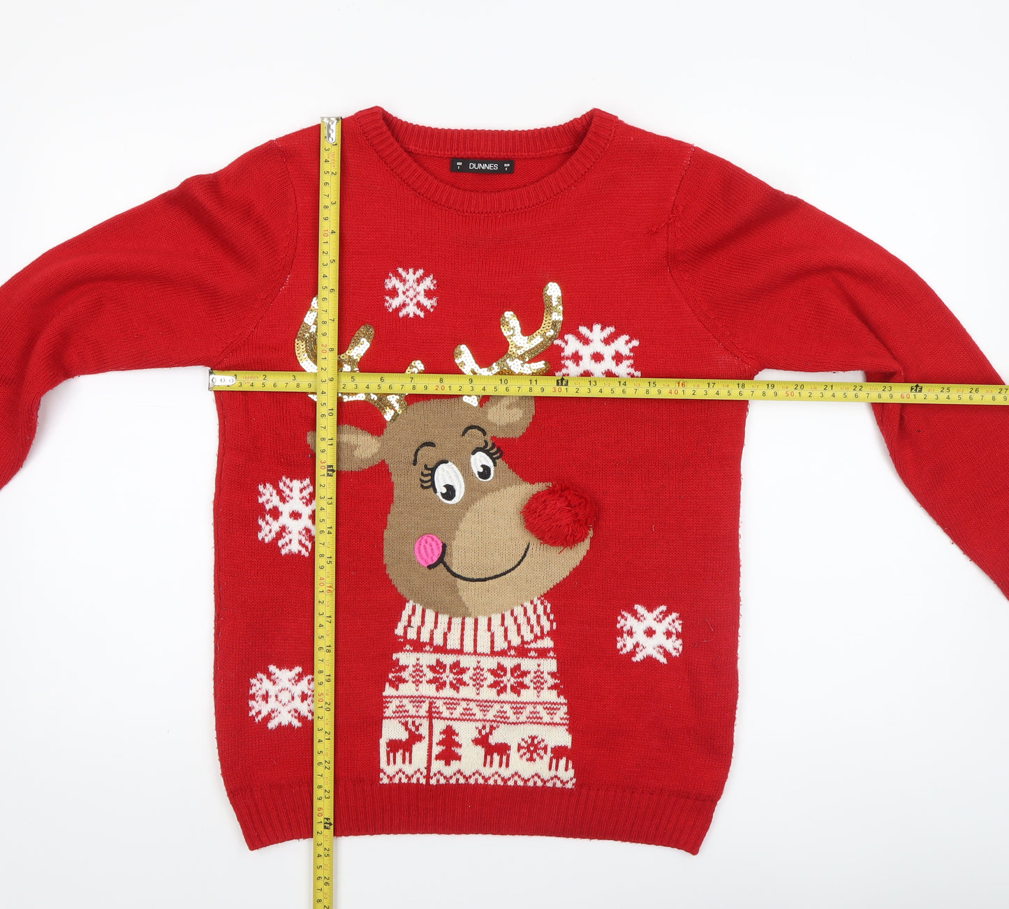 Dunnes Women's Red Reindeer Christmas Knit Jumper Size S