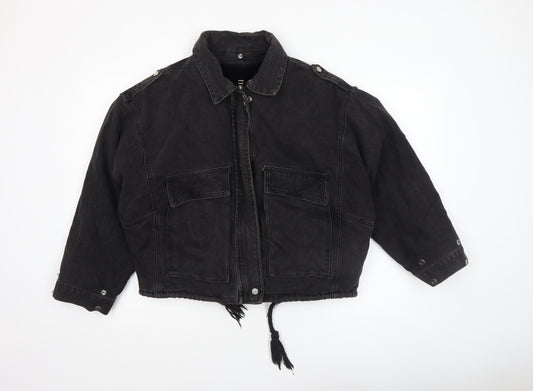 Grassstar Womens Black Cotton Bomber Jacket Size 14 Cropped Casual