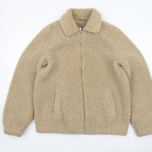 Noisy May Women Beige Sherpa Fleece Zip Bomber Jacket Size M